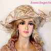 Ladies Coffee Beige Ivory Ruffled Edge Wide Brim Dress Hat