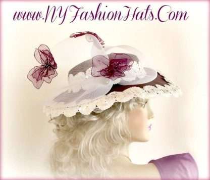 Ladies Eggplant Purple Satin Hat Butterflies Fashion Tea Designer Hats I9q2