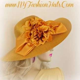 Ladies Gold Designer Wedding Hat With A Bow And Flowers Nyfashionhats