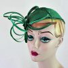 Ladies Kelly Green Cocktail Hat Wedding Pillbox Cloche Formal Couture Bridal Hats