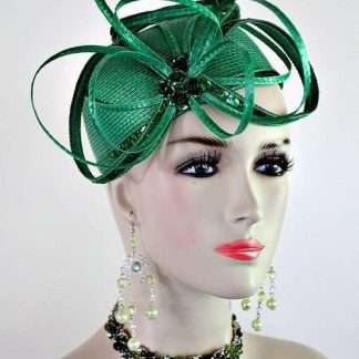 Ladies Kelly Green Cocktail Hat Wedding Pillbox Cloche Formal Couture Bridal Hats