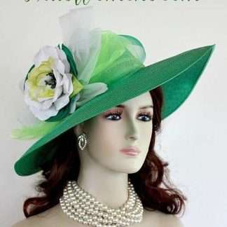 Ladies Kelly Green White Lime Designer Fashion Hat