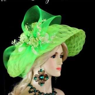 Ladies Lime Green Designer Hat Flowers Weddings Bridal Woman's Hats