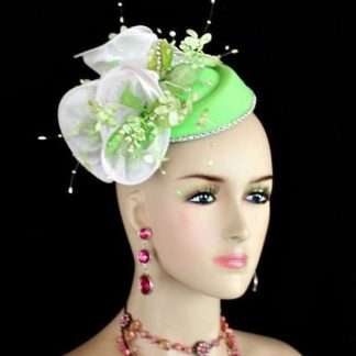 Ladies Lime Green White Mini Felt Winter Fall Pillbox Cocktail Hat Wedding Fascinator Bridal Headpiece