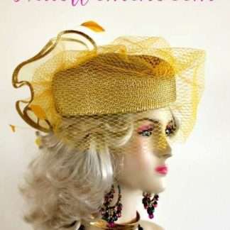 Ladies Metallic Gold Special Occasion Veiled Pillbox Hat