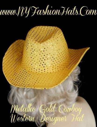 Ladies Metallic Gold Western Fashion Hat Casual Dress Cowboy Hats