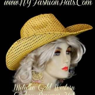 Ladies Metallic Gold Western Fashion Hat Casual Dress Cowboy Hats