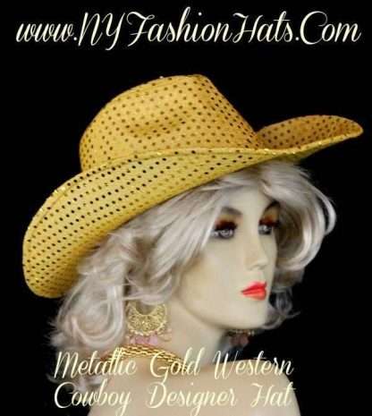 Ladies Metallic Gold Western Fashion Hat Casual Dress Cowboy Hats