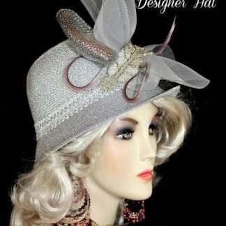 Ladies Metallic Silver Cloche Designer Fashion Church Hat