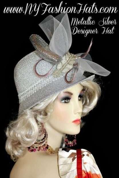 Ladies Metallic Silver Cloche Designer Fashion Church Hat