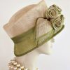 Ladies Olive Green Ivory Sinamay Straw Designer Hat Weddings Church Hats Millinery 4bn
