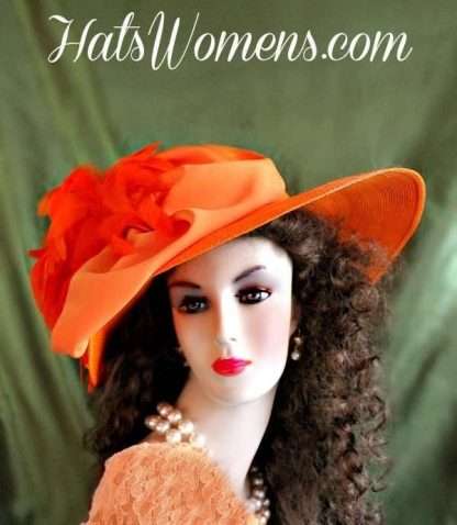 Ladies Orange Straw Braid Designer Dress Hat