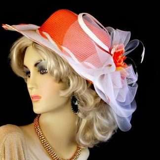 Ladies Orange White Yellow Kentucky Derby Hat Ny Fashion Hats Ht34