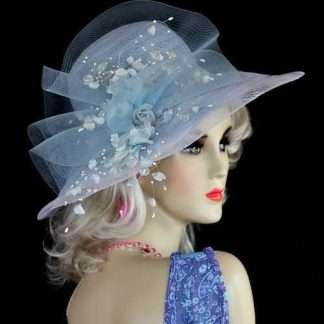 Ladies Pastel Blue White Kentucky Derby Hat