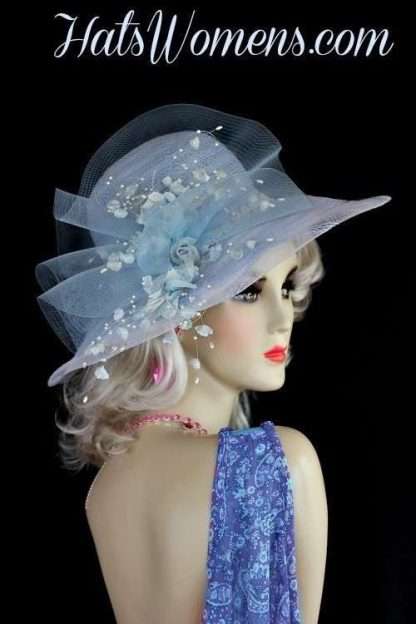 Ladies Pastel Blue White Kentucky Derby Hat