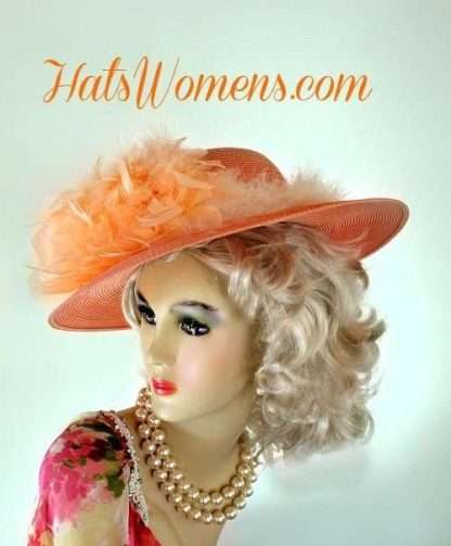 Ladies Peach Light Orange Kentucky Derby Racing Hat