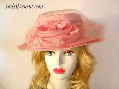 Ladies Pink Designer Fashion Wedding Large Bow Hat