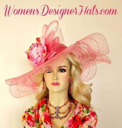 Ladies Pink Wide Brim Fashion Dress Hat Church Occasion Hat Vn77