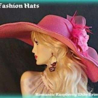 Ladies Raspberry Magenta Hot Pink Wide Brim Derby Dress Wedding Hat