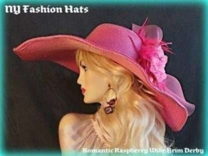 Ladies Raspberry Magenta Hot Pink Wide Brim Derby Dress Wedding Hat