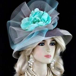 Ladies Silver Grey Aqua Turquoise Blue Designer Fashion Hat