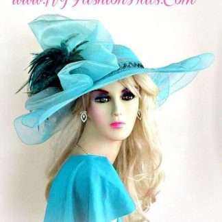 Ladies Turquoise Blue Wide Scallop Brim Dress Hat