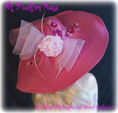 Ladies Violet Raspberry Pink Wide Brim Special Occasion Designer Hat Weddings L774