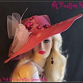 Ladies Violet Raspberry Pink Wide Brim Special Occasion Designer Hat Weddings L774