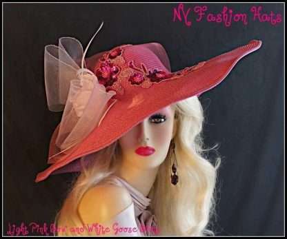 Ladies Violet Raspberry Pink Wide Brim Special Occasion Designer Hat Weddings L774