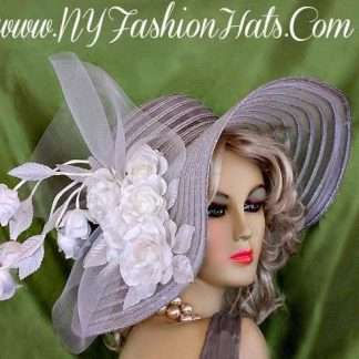 Ladies White And Metallic Silver Or Gold Designer Hat With Roses Hats