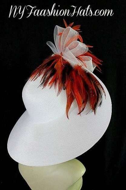 Ladies White Orange Special Occasion Designer Hat Women's Fashion Hats