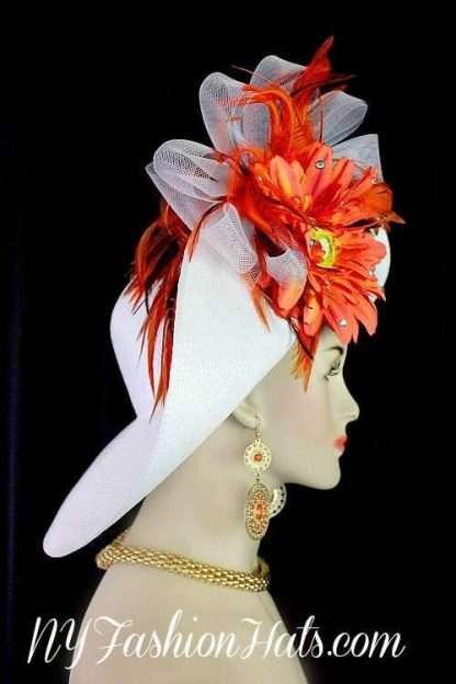 Ladies White Orange Special Occasion Designer Hat Women's Fashion Hats