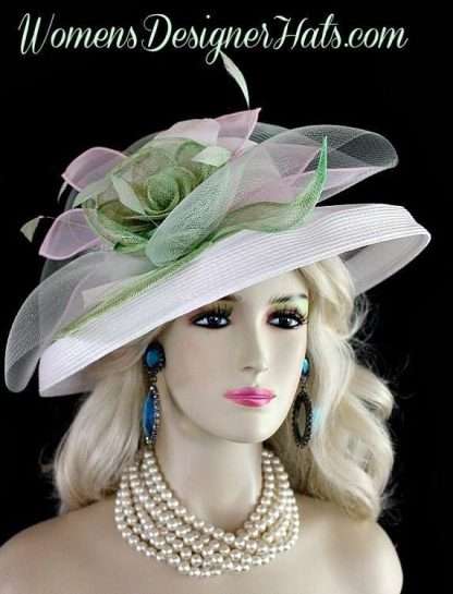 Ladies White Pink Lime Green Designer Fashion Hat Couture Wedding Hats 7l2