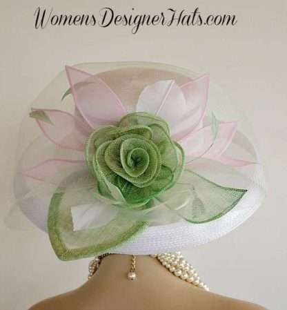 Ladies White Pink Lime Green Designer Fashion Hat Couture Wedding Hats 7l2