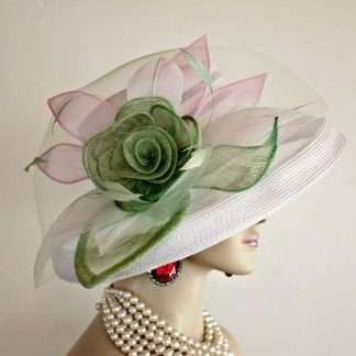 Ladies White Pink Lime Green Designer Fashion Hat Couture Wedding Hats 7l2