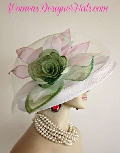 Ladies White Pink Lime Green Designer Fashion Hat Couture Wedding Hats 7l2