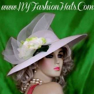 Ladies White Wide Brim Wedding Hat With A Rose Kentucky Derby Hats