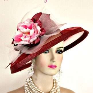 Ladies Wine Burgundy Pink Designer Fashion Wedding Church Hat Horse Race Hats Qz36