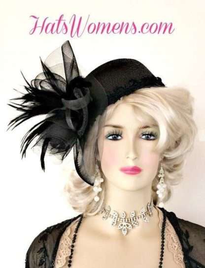 Ladies Women's Black 1940's Vintage Era Cocktail Hat