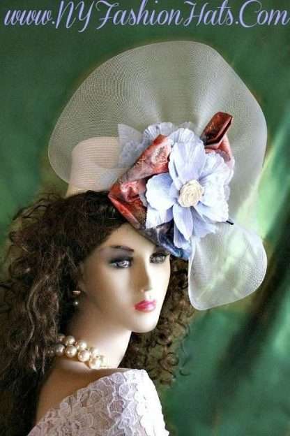 Ladies Women's Ivory Pastel Blue Pillbox Hat Designer Fashion Hats 332