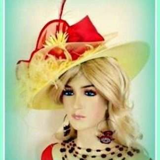 Ladies Yellow And Red Designer Fashion Hat Wide Brim Hats 3jzv