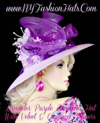 Lavender Purple Velvet Flower Formal Hat