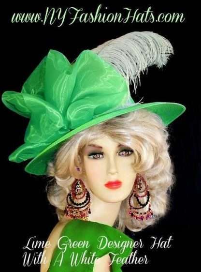 Lime Apple Green White Couture Designer Hat