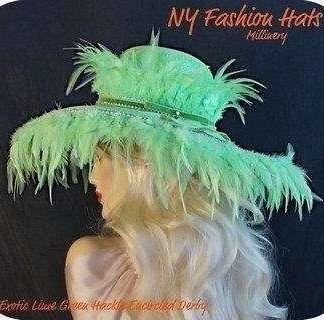 Lime Green Haute Couture Luxury Designer Statement Feather Hat