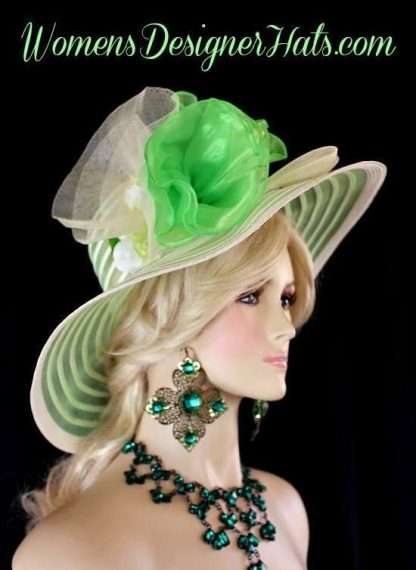 Lime Green Ivory Designer Kentucky Derby Hat Woman's Fashion Hats Ny