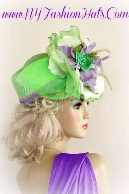 Lime Green Lavender White Formal Wedding Designer Hat P55 Hats