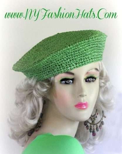 Lime Green Spring Summer Fall Straw Beret Cap Ladies Hats Berets 774b