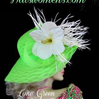 Lime Green White Wide Brim Kentucky Derby Hat