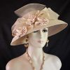 Motf Premium Couture Designer Camel Beige Satin Rosette Hat