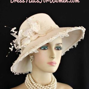 Luxury Winter White Ivory Wool Big Brim Hat For Women